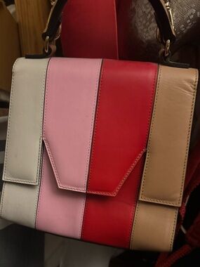 MSGM Colorblock Leather Top-Handle Bag - Pink, Red & Tan